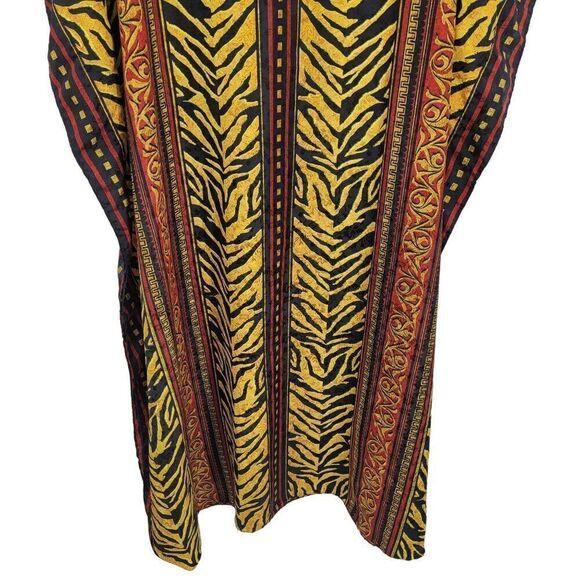 Vintage 80's Dress Kaftan Maxi Damask Gold Tiger Regal Glam Flutter Kimono OS - Picture 11 of 13